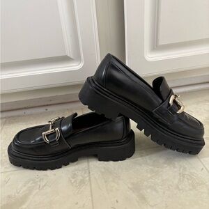 H&M Black Chunky Loafers with Gold Accent